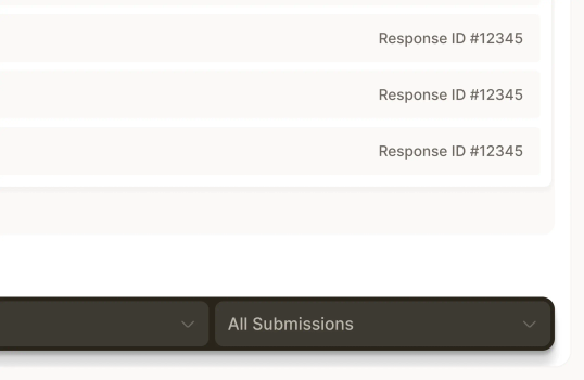 A list of form responses each showing a response ID and a details button.